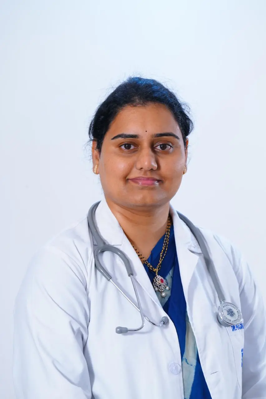 Dr. Hari Chandana Pragna Sree Mukkamala in her doctor coat