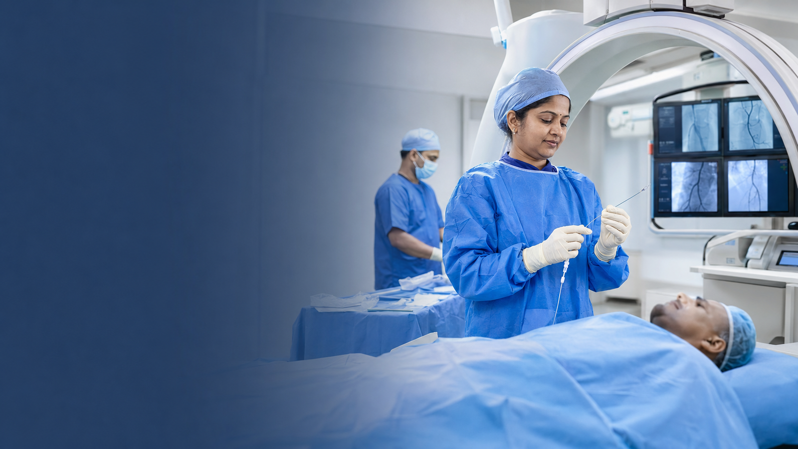 Vascular specialist preparing a minimally invasive endovascular procedure